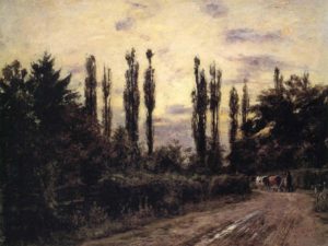 Landscape painting with poplar trees