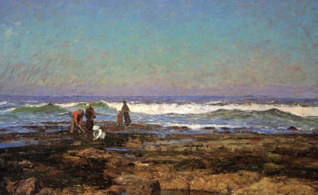 Beach landscape with clam diggers