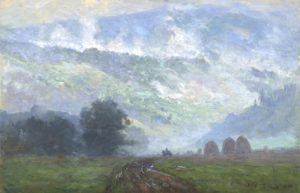 Oil painting of Tennessee mountains in fog