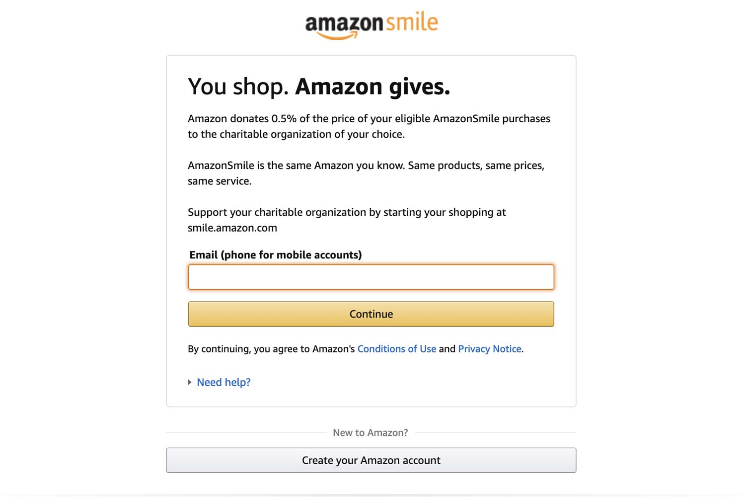 Step 1: Open smile.amazon.com on your browser and log in.
